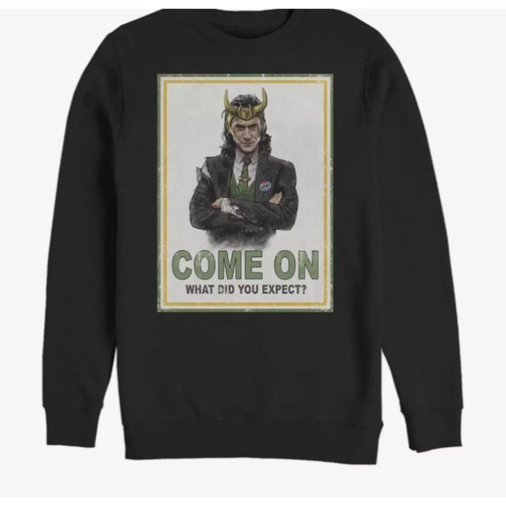 Marvel Black Crewneck Sweater with Loki Design